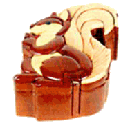 Multi-color wood Intarsia Squirrel Puzzle Box hand made